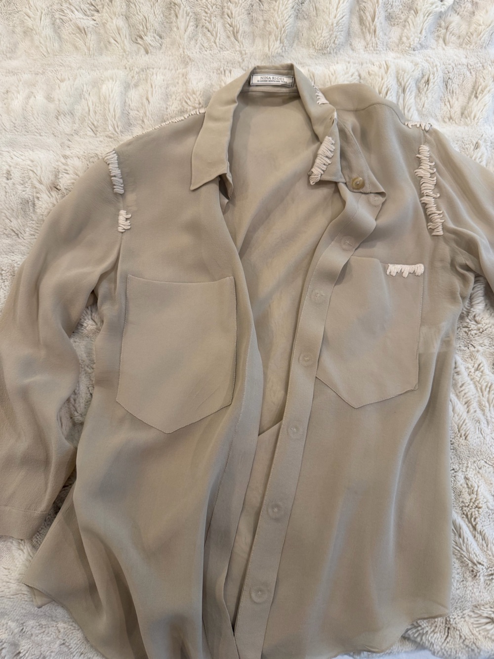 Nina Ricci Beige Silk Button-Up Silk Shirt